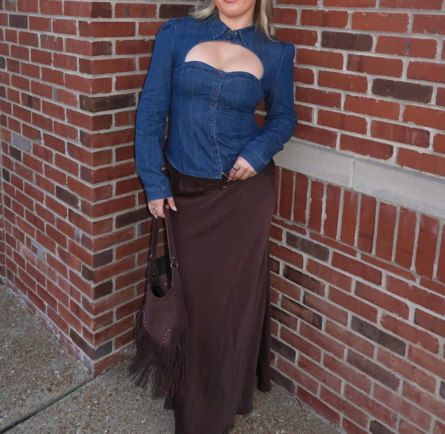 Olivaceous - Camille Denim Cutout Top
