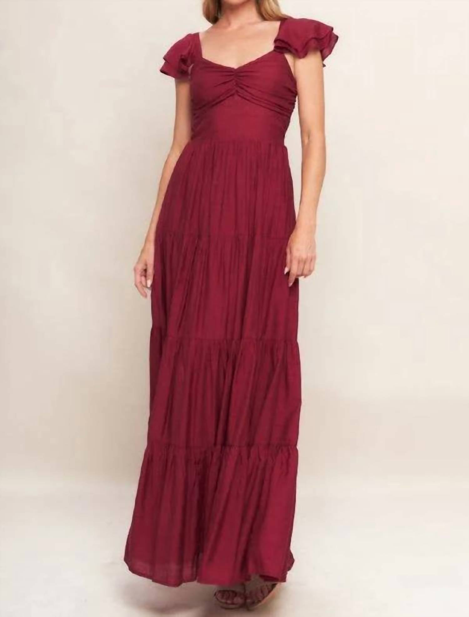 FLYING TOMATO Solid woven ankle dress in red - women's dress