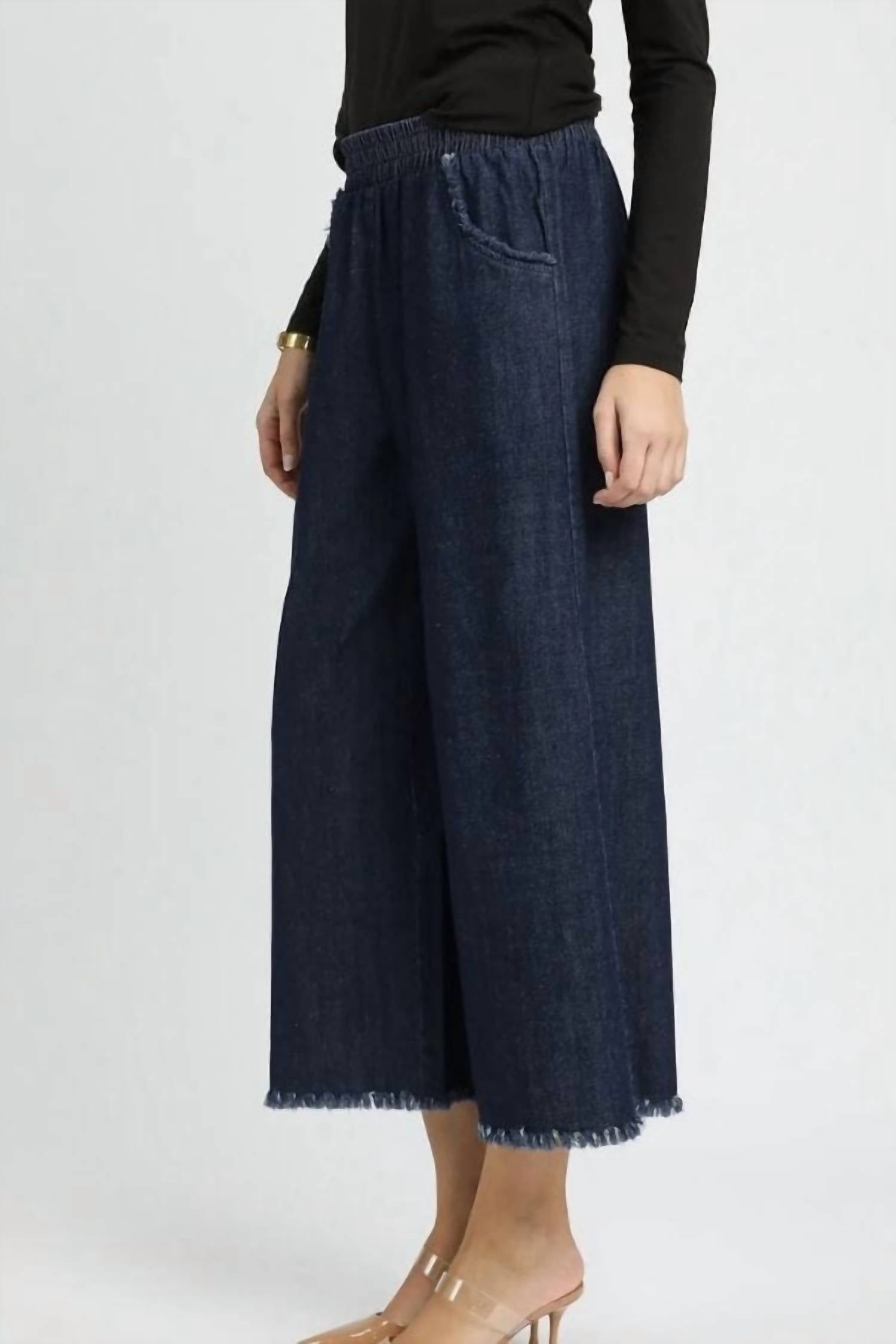 Umgee - Washed Pants with Fringe Hem