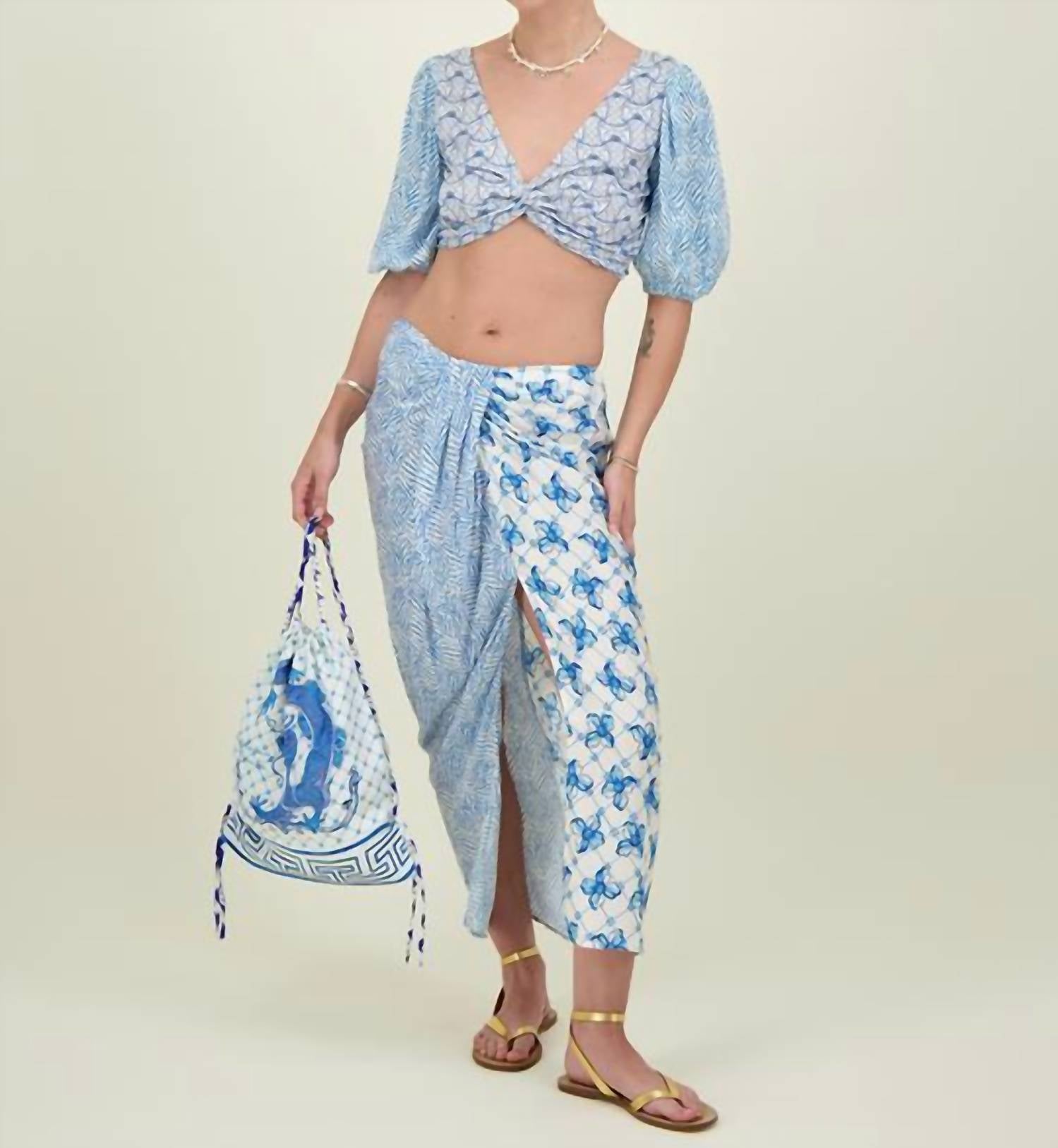 Me369 Sienna Puff Sleeve Top in blue - women's shirt