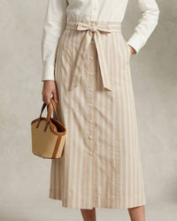 STARKx Wendy Midi Skirt in taupe stripe - women's skirt