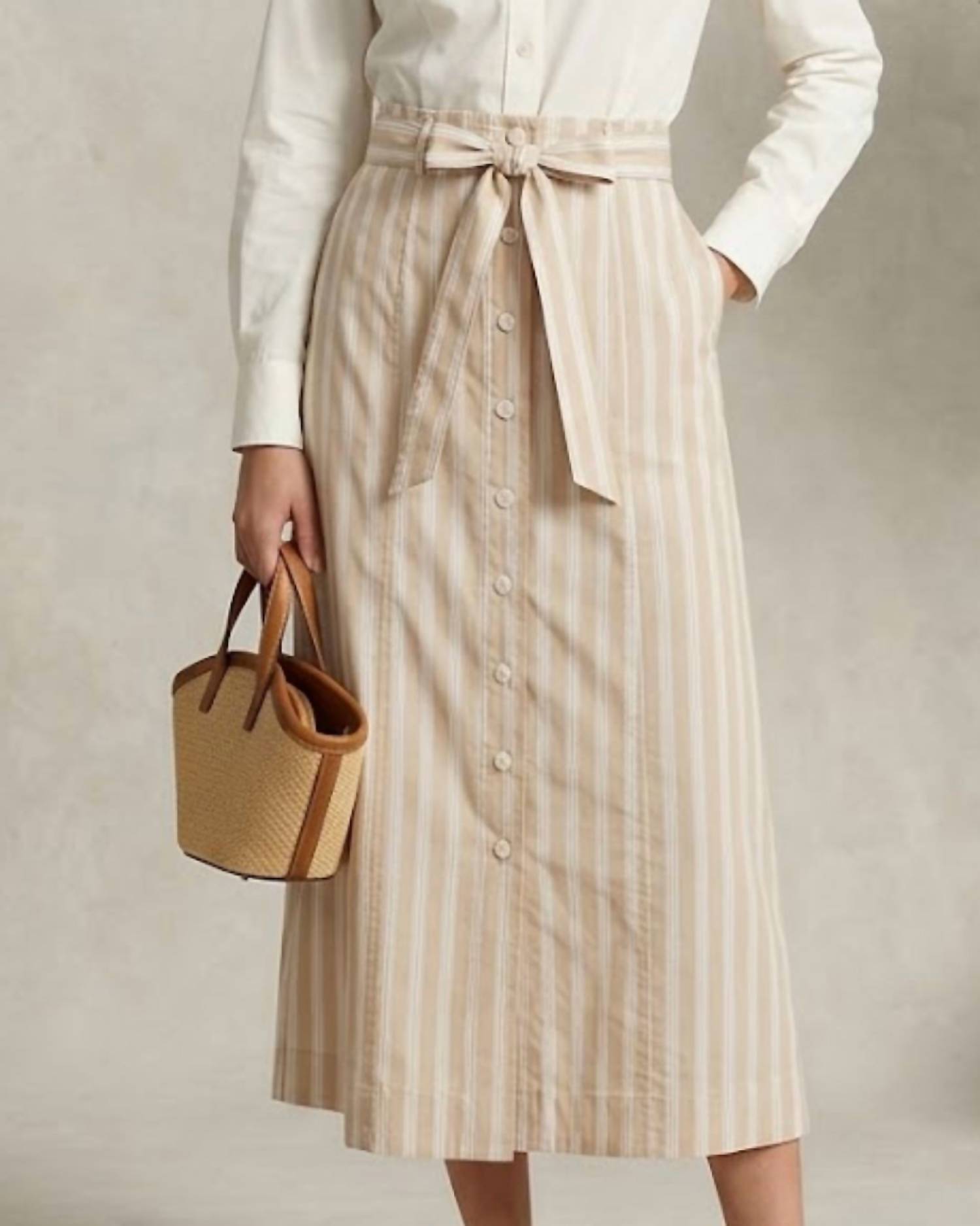 STARKx Wendy Midi Skirt in taupe stripe - women's skirt