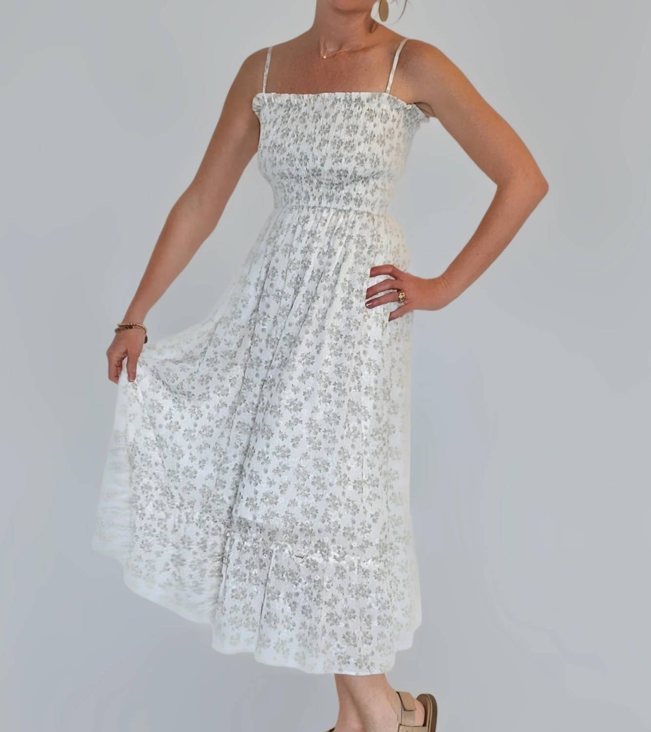 Adora - Squareneck Floral Midi Dress
