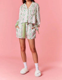 Peach Love Under The Tree Satin Christmas Pajama Set in pink green - women's sleepwear - alternate view
