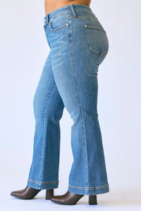 Judy Blue - Women's Tummy Control Petite Flare Double Button Waist Band Jeans