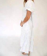 Tcec - Serene Floral Puff Sleeve Open-back Midi Dress With Pockets