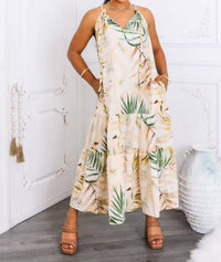 Surelymine - Tropical Palm Tiered Maxi Dress