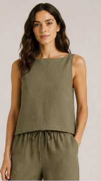 Michael Stars - Zora Herringbone Linen Straight Neck Sleeveless Tank