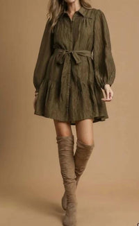 Umgee - Women's Crinkle Button Front Tiered Mini Dress