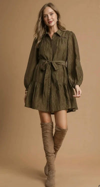 Umgee - Women's Crinkle Button Front Tiered Mini Dress