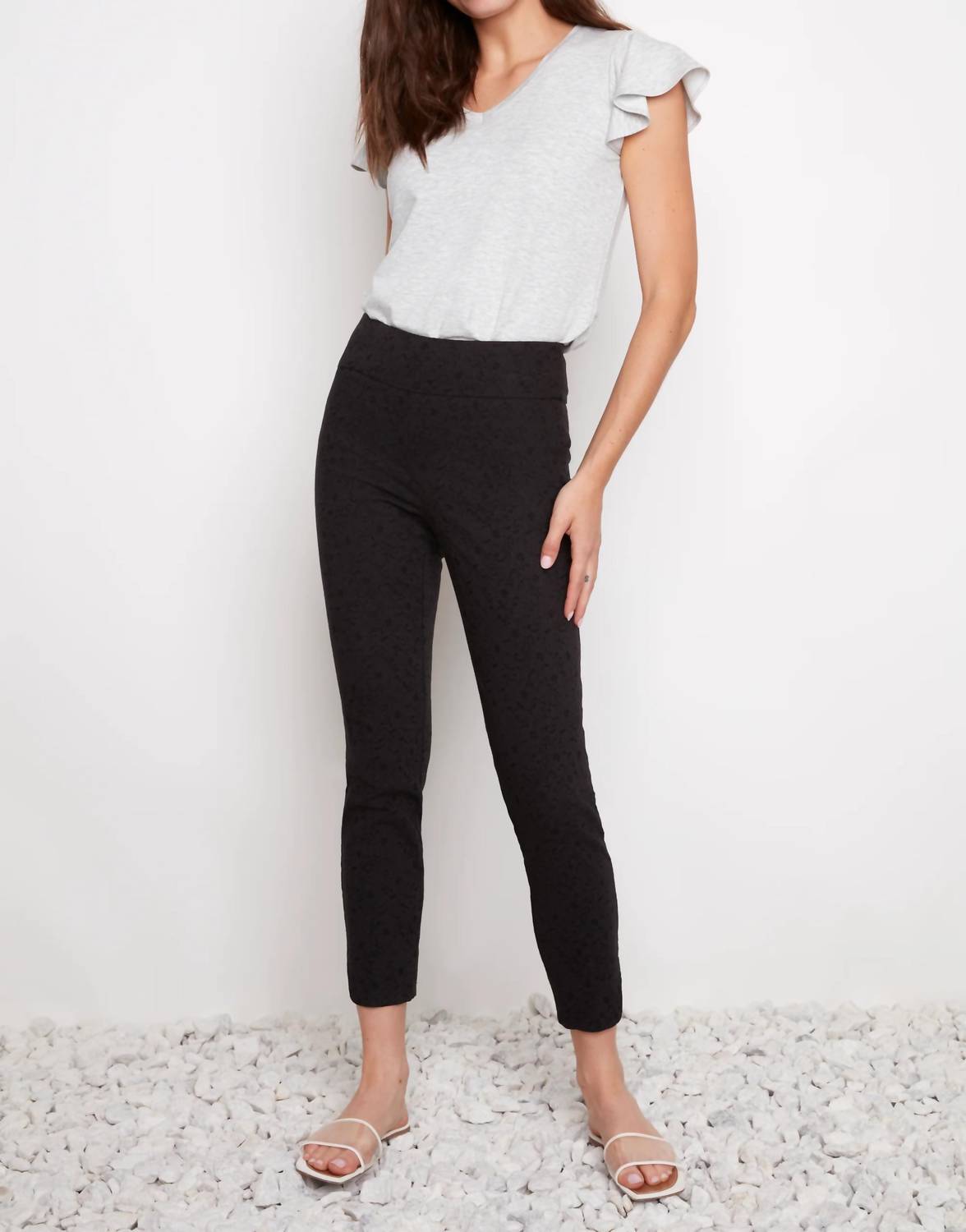 Up! - Loom Textured Petal Slit Ankle Pant