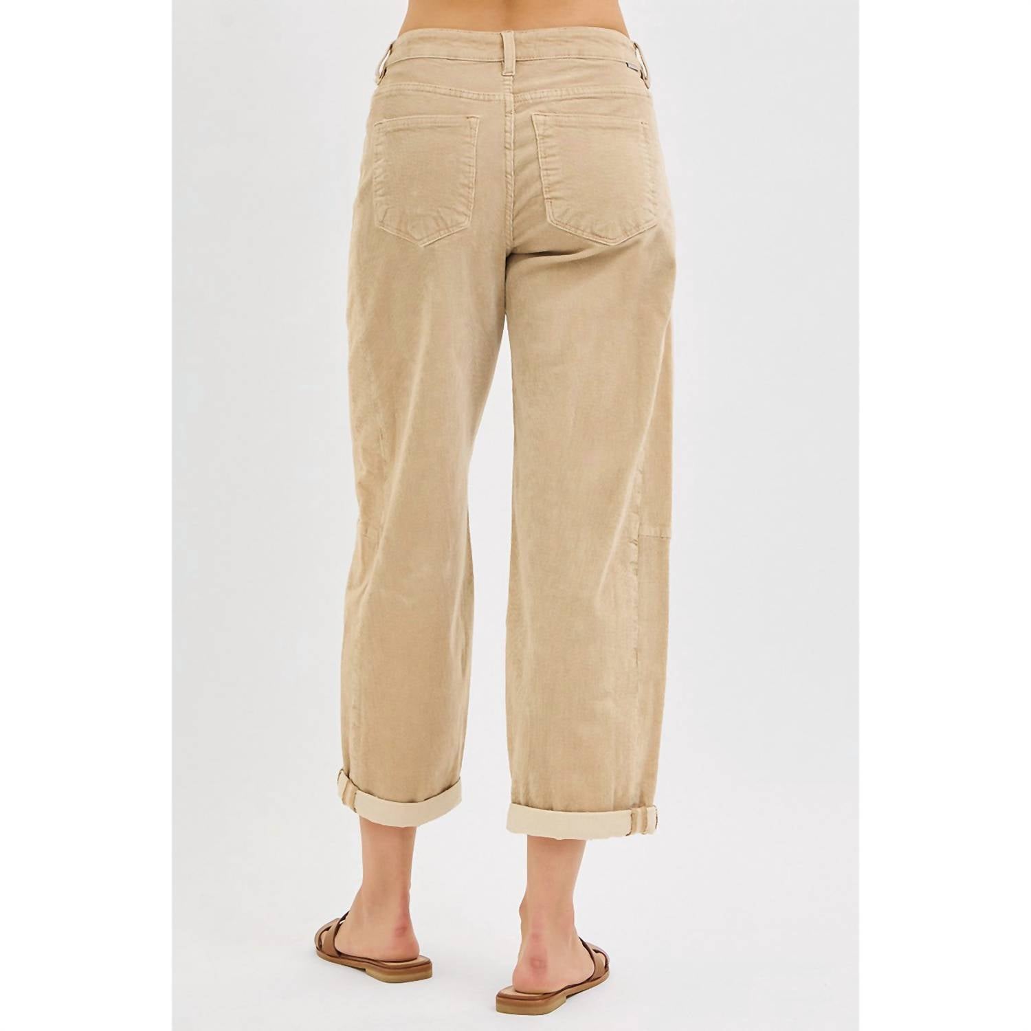 Risen - High Rise Crop Barrel Corduroy Pants