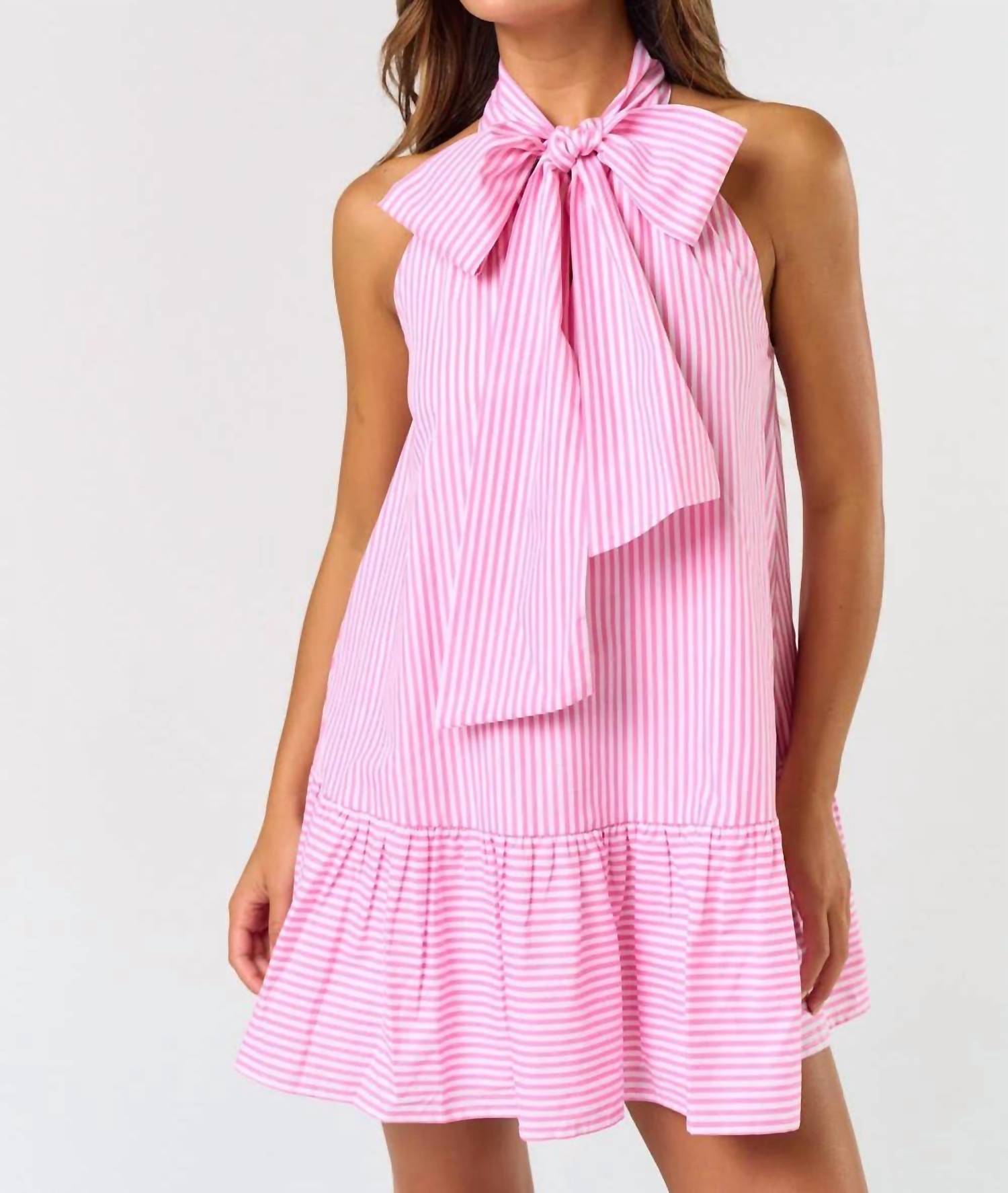 Lalavon - Front Bow Sleeveless Mini Dress