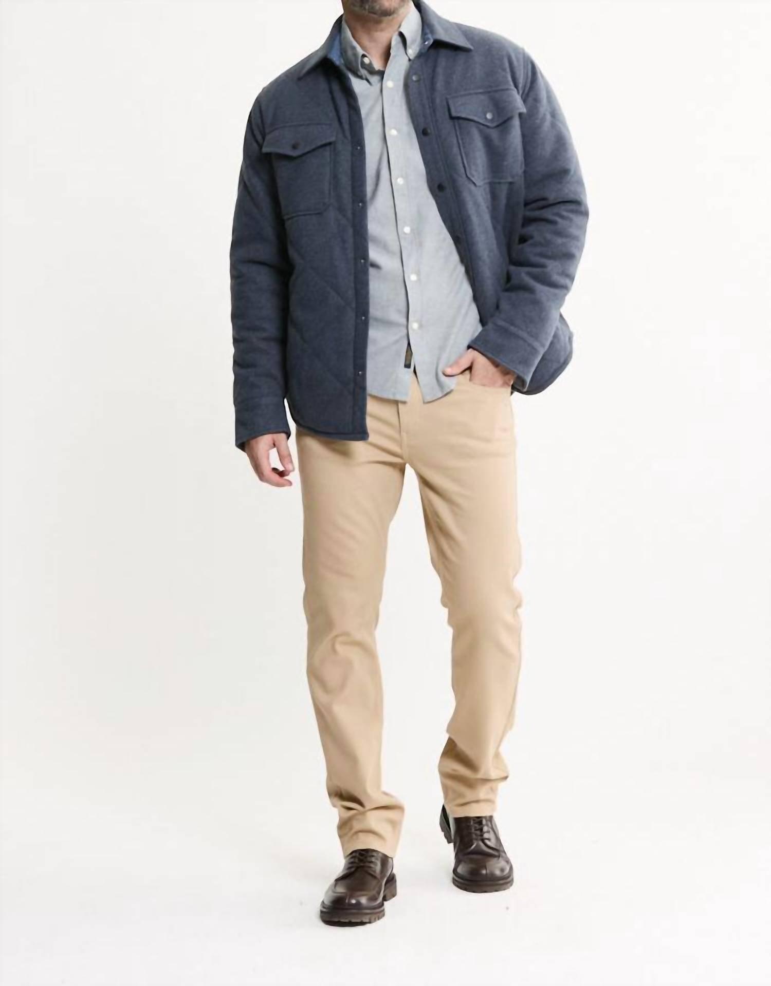 JACHS NEW YORK Quilted Brushed Knit Shirt Jacket in navy - men's jacket - view 4