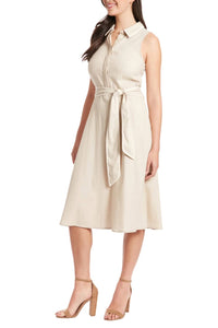 London Times - Sleeveless A-Line Belted Dress