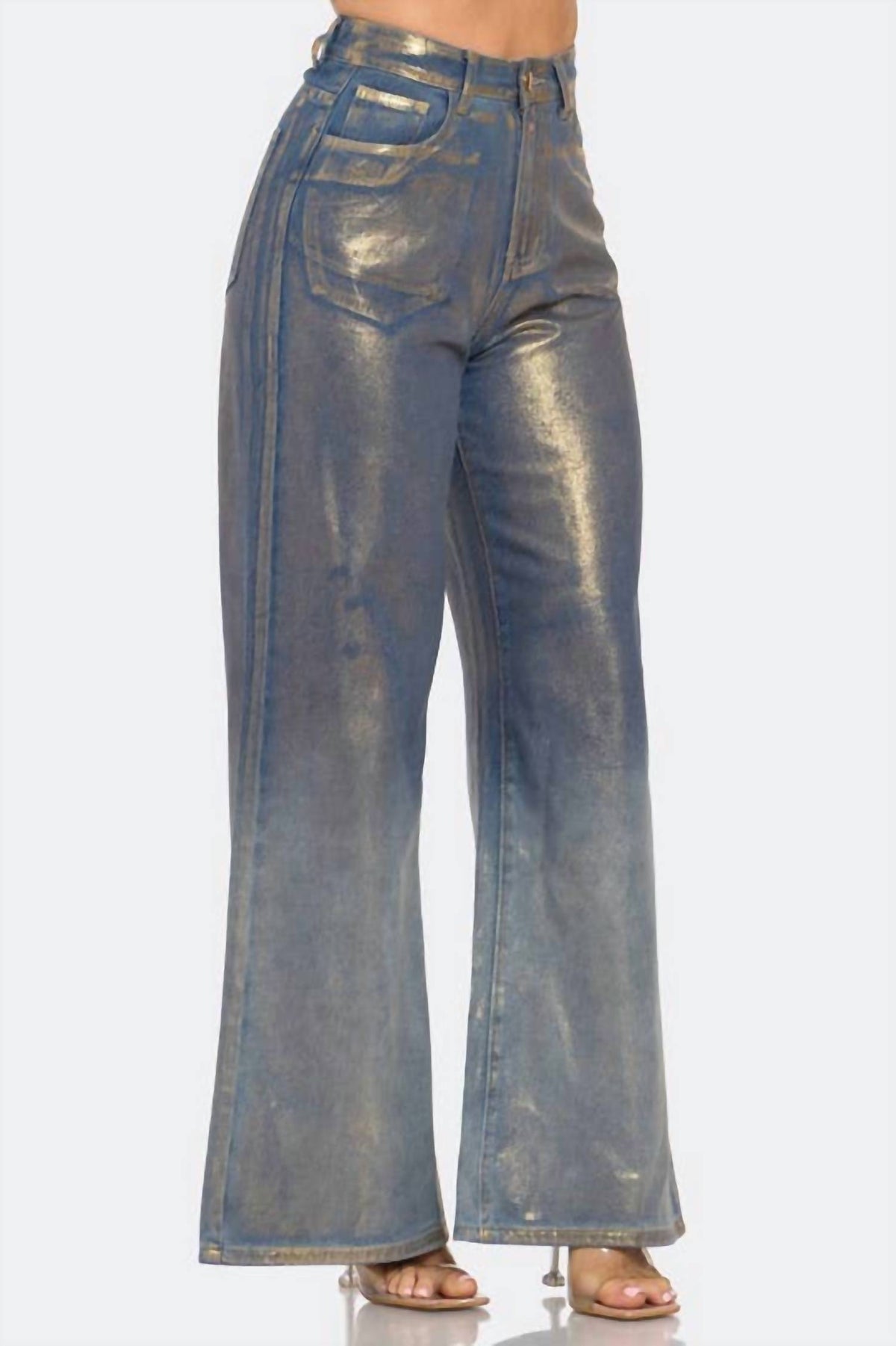 Banjul - Metallic Shiny Wide Leg Jean