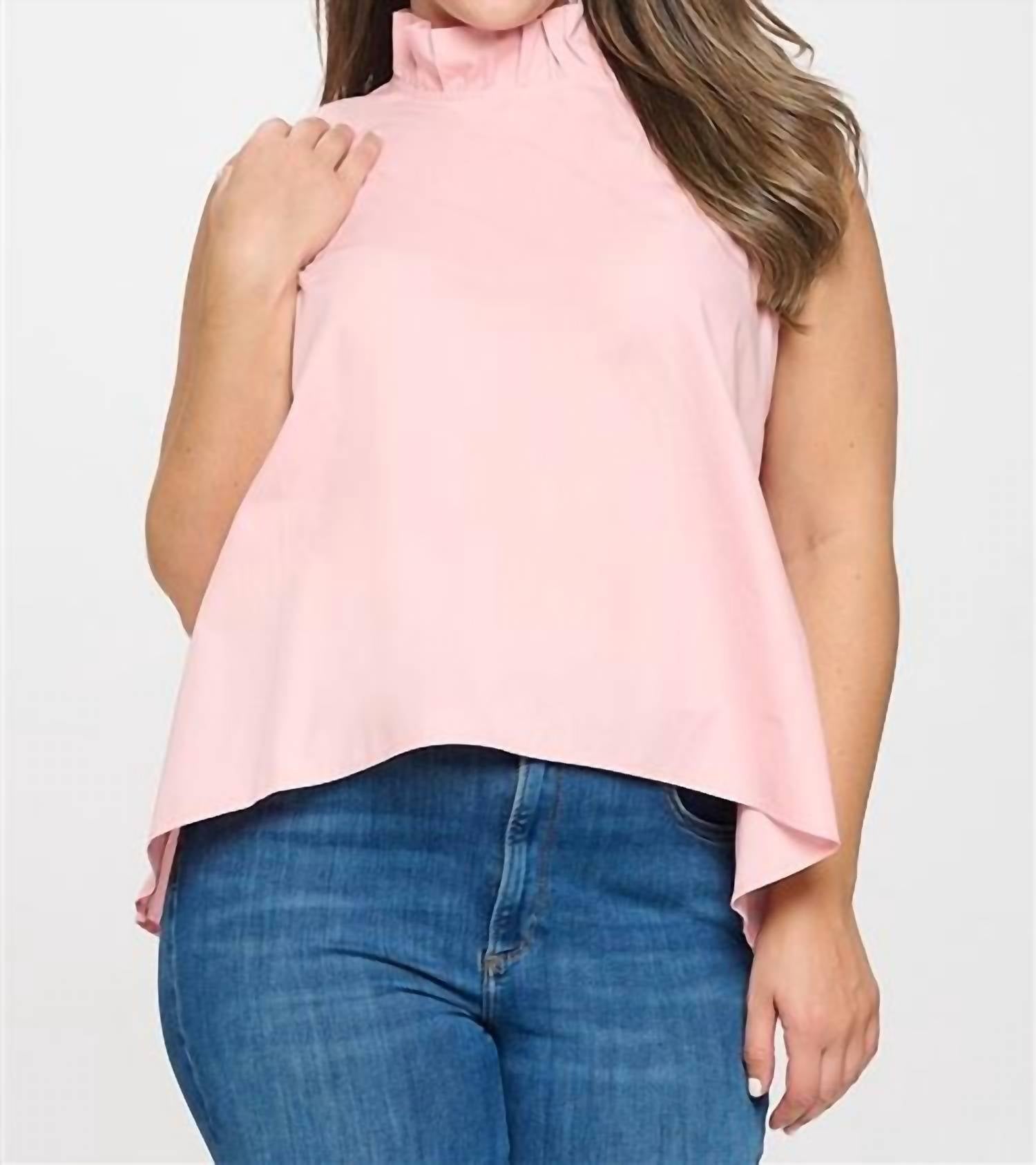 Mazik - Sleeveless Ruffle Neck Solid Top - Plus