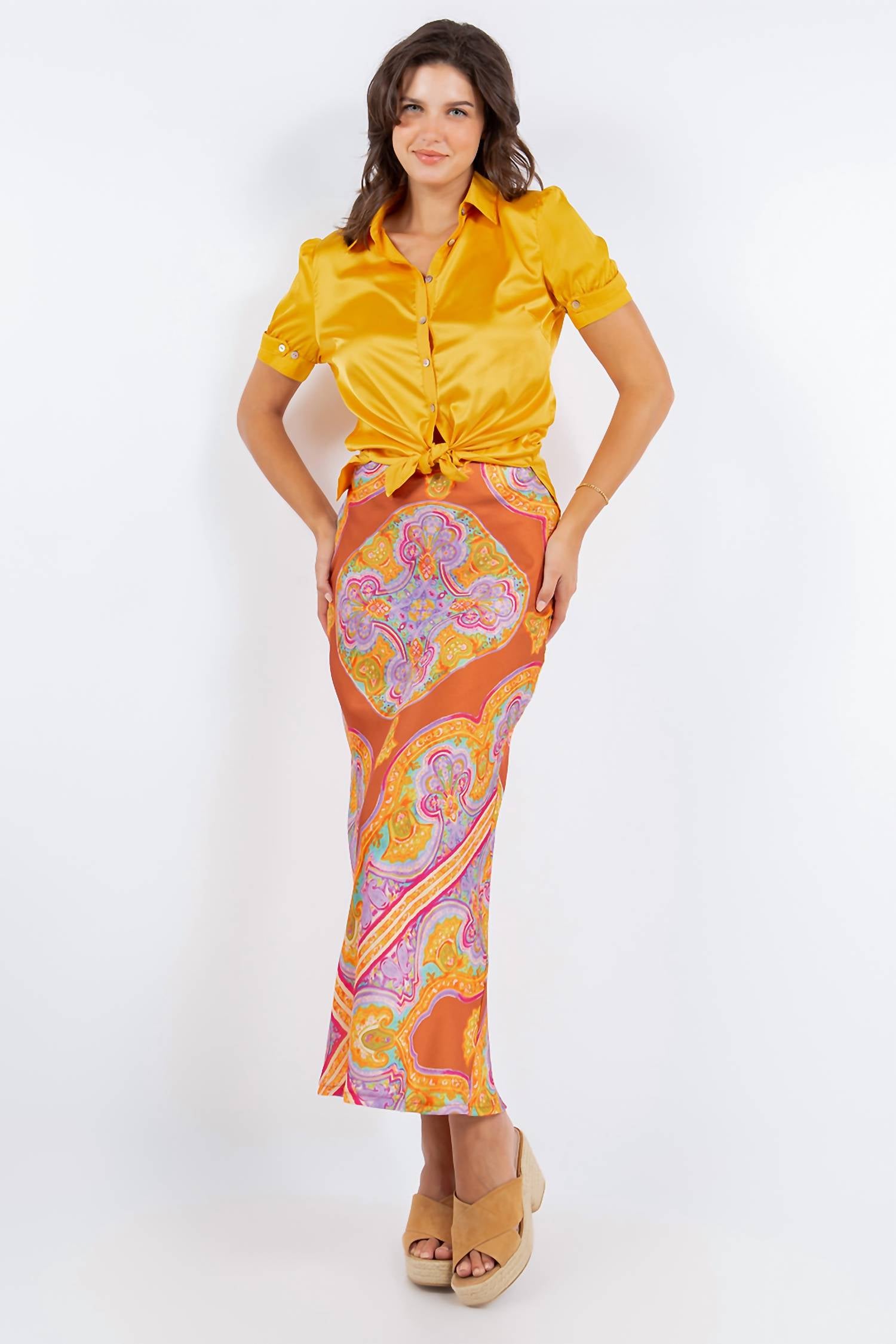 Paparazzi - Satin Print Bias Cut Skirt