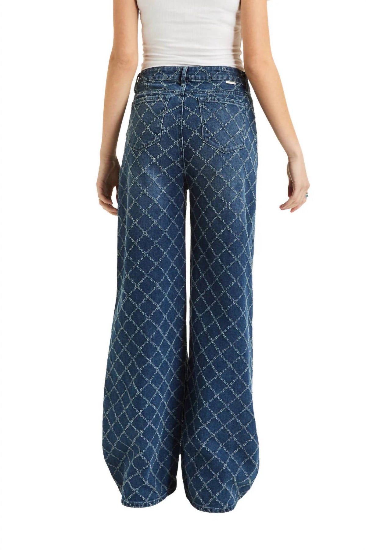 tractr Spark & Stitch Wide Leg Jeans in denim - women's pants - detail view