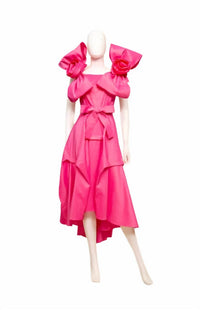 Samuel Dong - Women's Stretch Pleated A-line Dress With Removable Rose Bows