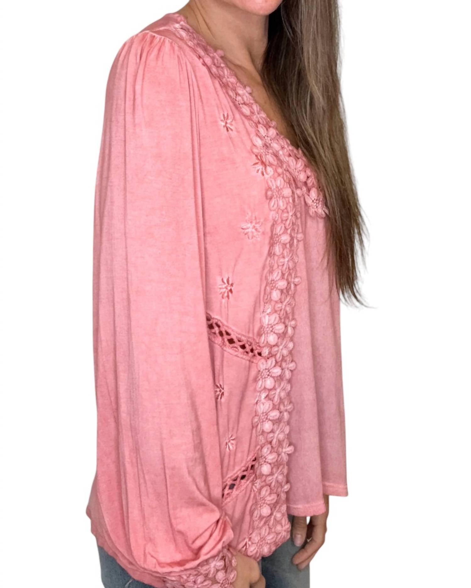 Pol - Tillie Lace Trimmed Long Sleeve Top