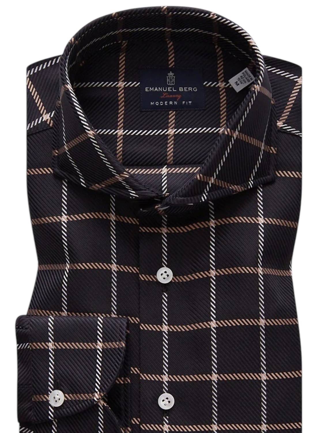 Emanuel Berg Men's Oxford Extra Fine Twill Dress Shirt in black - men's shirt - detail view