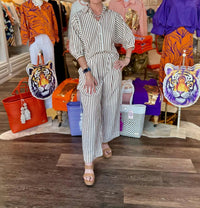 Joy Joy - Pleated Stripe Culottes Pants