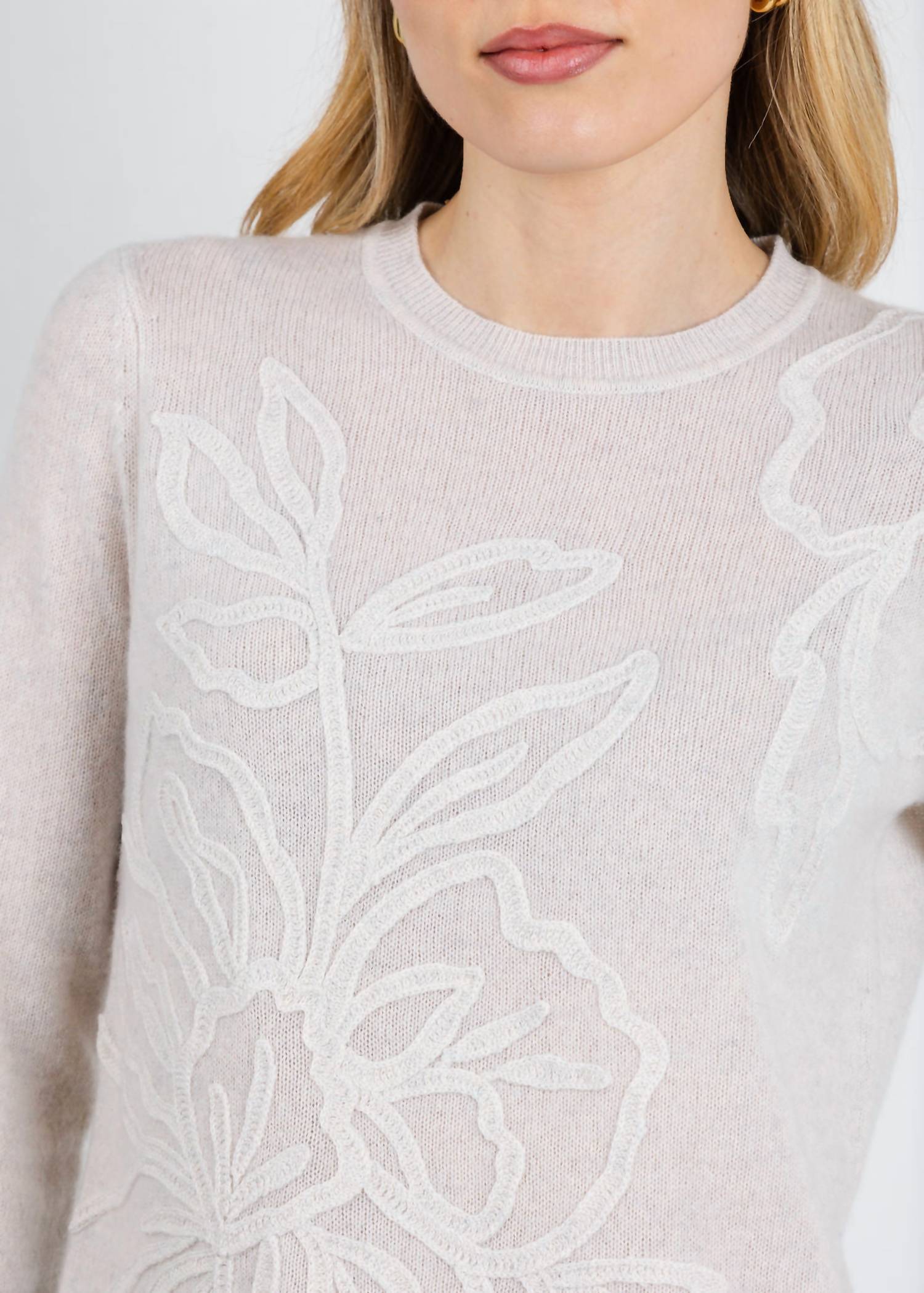Kinross Floral Embroidered Crew Sweater in cloud - women's sweater - view 4
