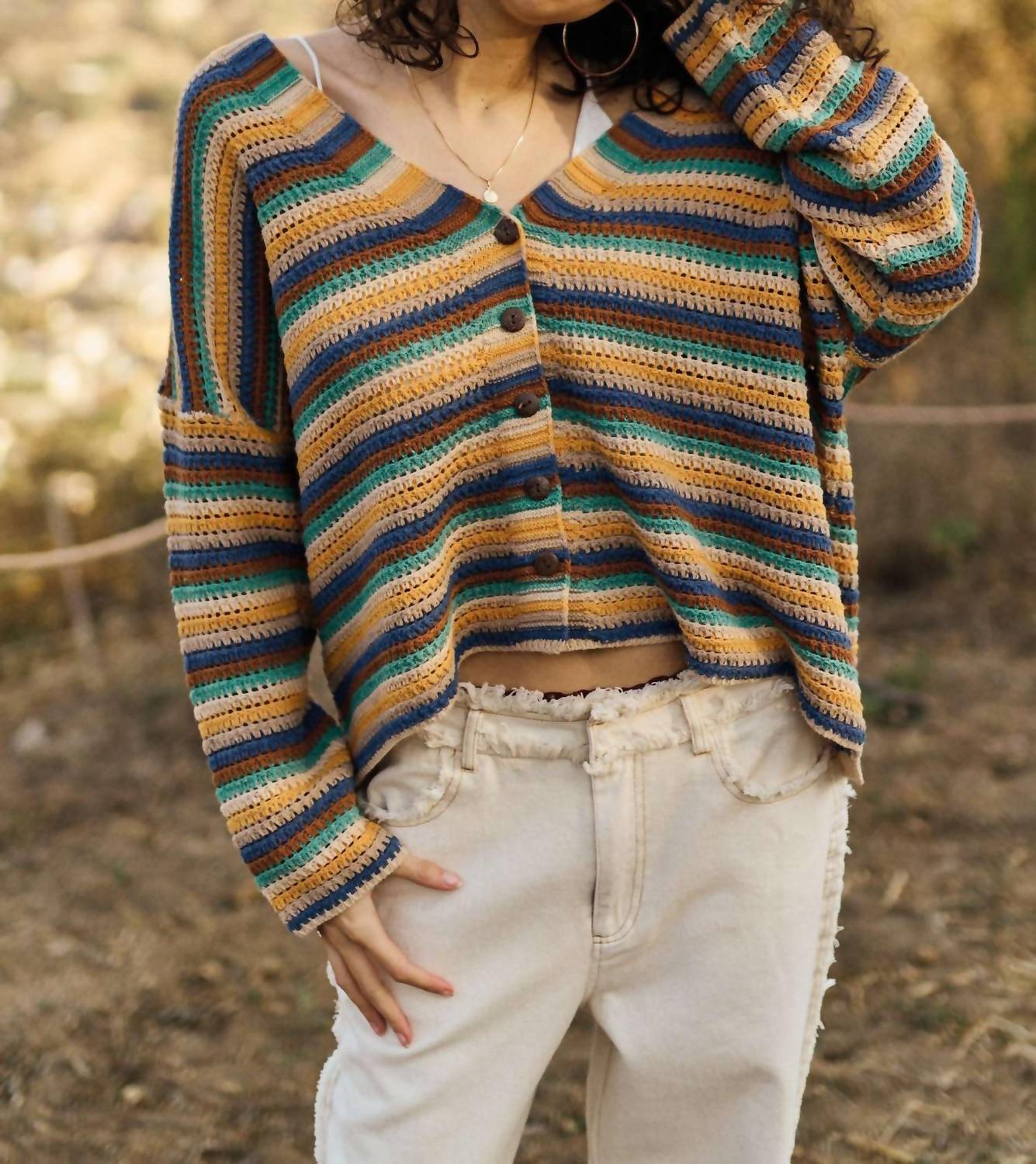 Mello - Striped Button Down Cardigan