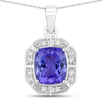 Diana M Jewels Women's Cushion Natural Tanzanite Pendant Necklace (2.52 Ct) - Signature in 14k white gold - women's jewelry - detail view