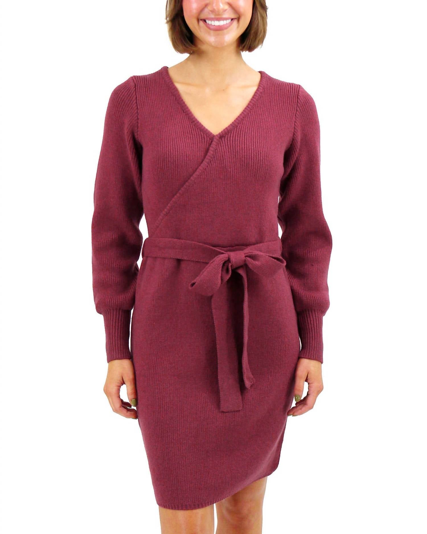 Grace And Lace - Faux Wrap Sweater Dress