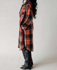 Panache Apparel Selina Long Flannel Shirt in rust multicolor - women's shirt - detail view