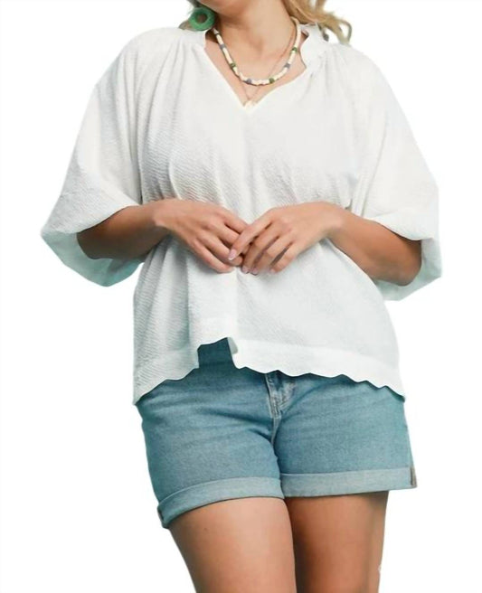 Umgee - Bubble Sleeved Seersucker Top - Plus