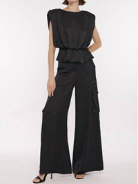 Toccin - Saylor Strong Shoulder Silky Satin Top