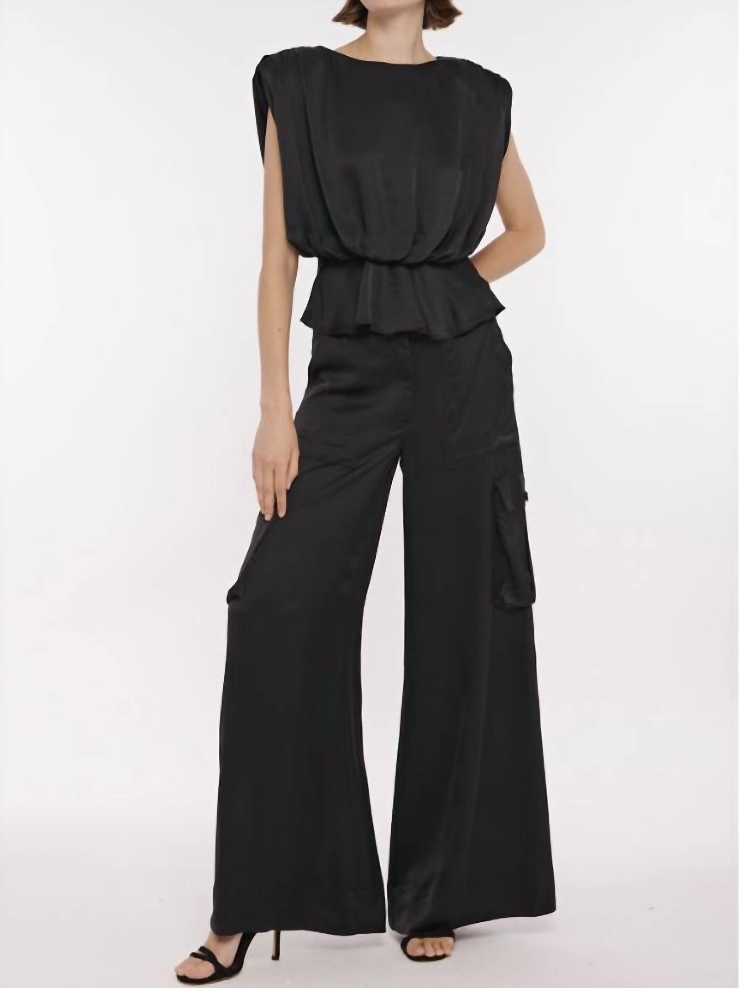 Toccin - Saylor Strong Shoulder Silky Satin Top