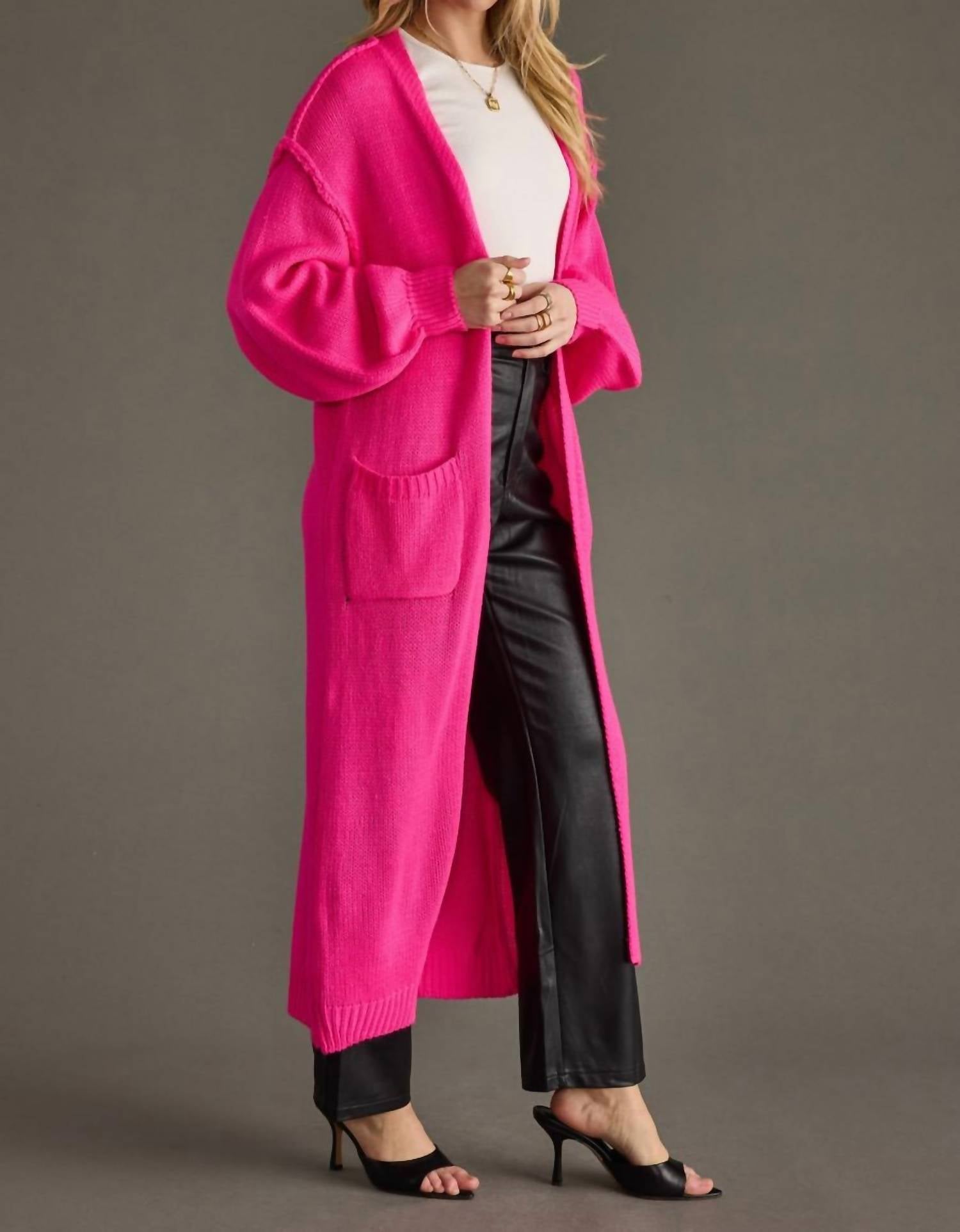 Panache Apparel The Harper Duster Cardigan in pink - women's cardigan - alternate view