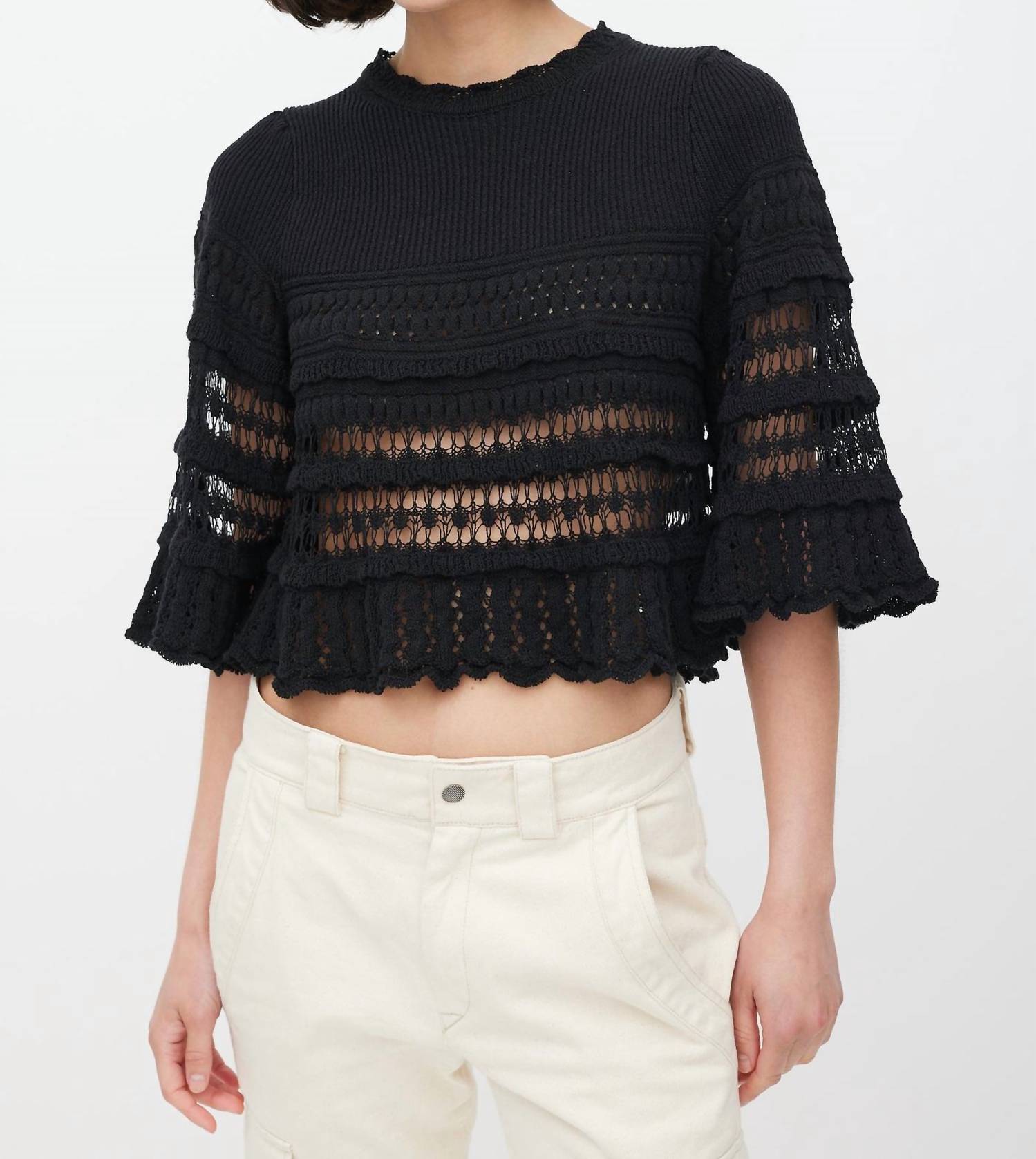 Marant Etoile Azelia Tiered Cut Out Knit Pullover Sweater in black - women's sweater