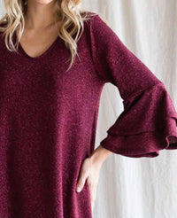 Jade By Jane - Dazzle Me Glitter Bell Sleeve Mini Dress