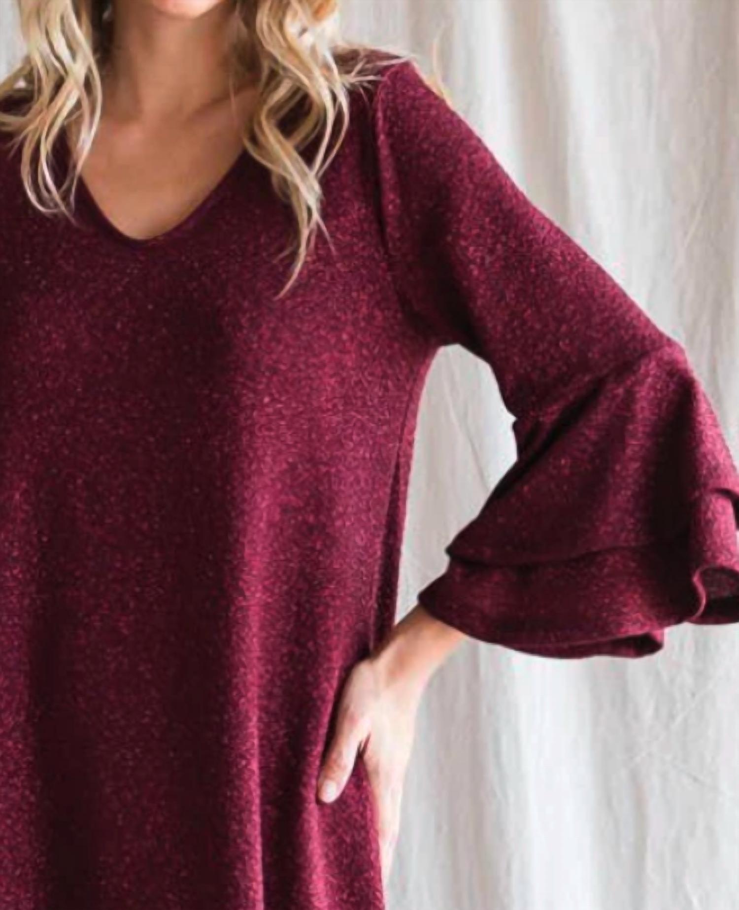 Jade By Jane - Dazzle Me Glitter Bell Sleeve Mini Dress