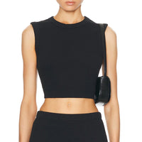 Enza Costa Textured Jacquard Cropped Tank Top in black - women's tank top