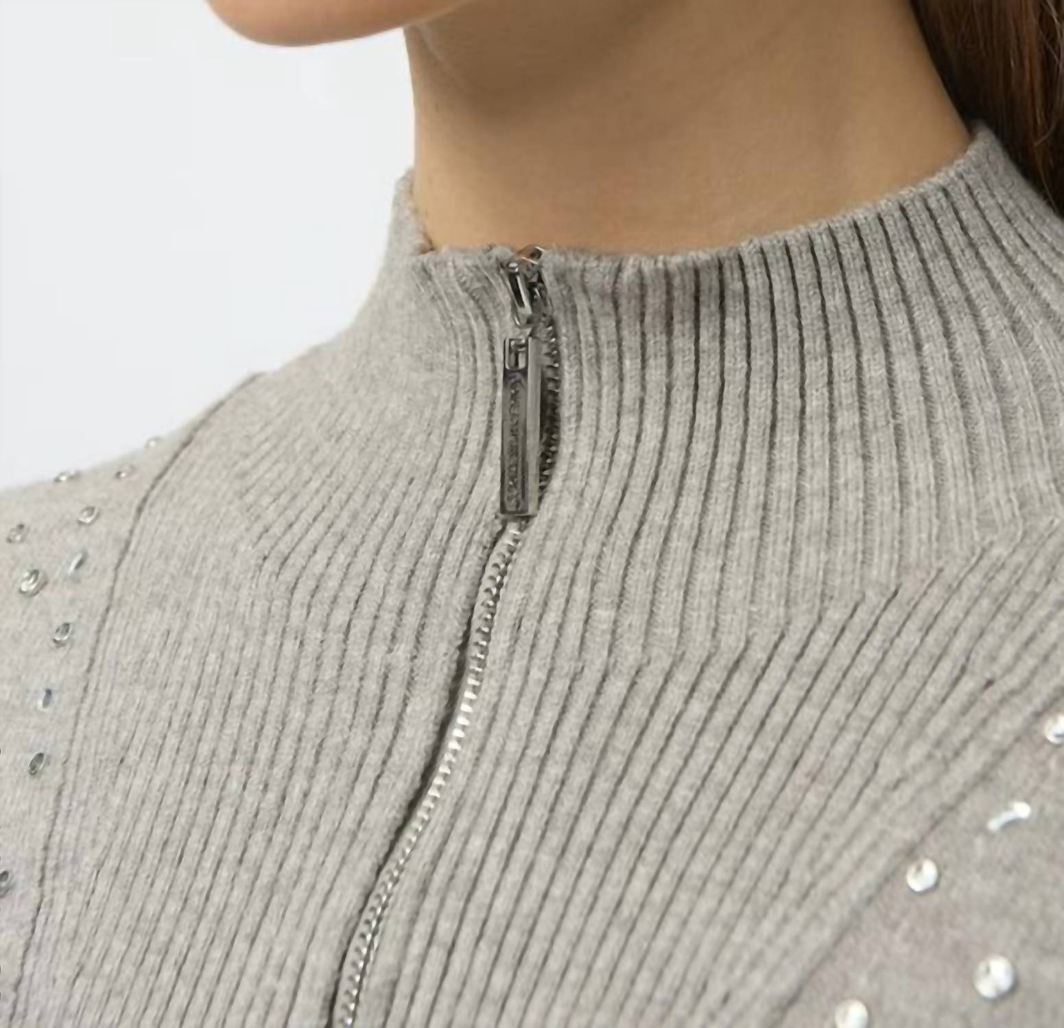 Joseph Ribkoff - Rhinestone Mock Neck Pullover Sweater