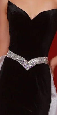 Johnathan Kayne Velvet Corset Gown in black white - women's dress - detail view