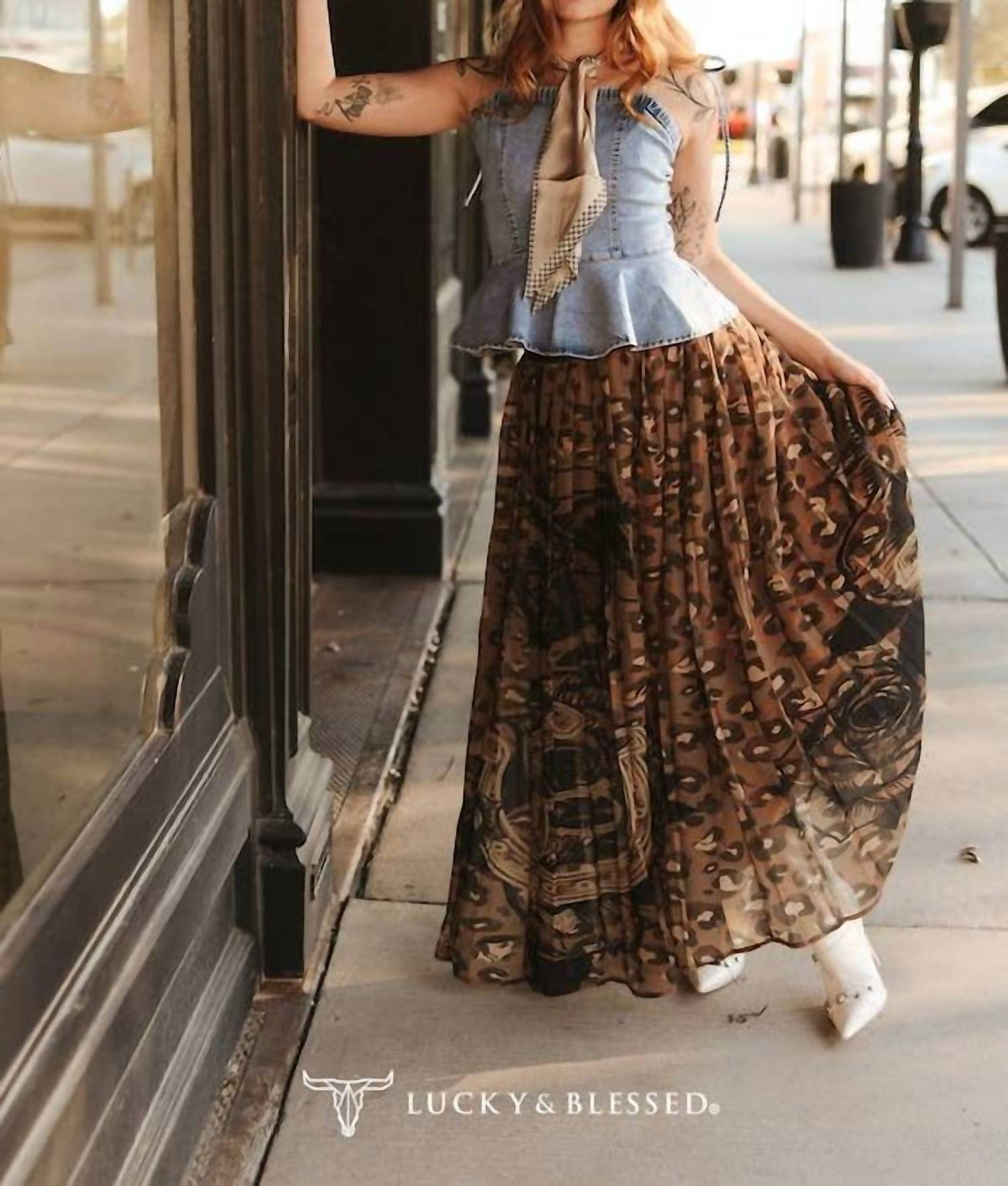 Lucky & Blessed - Western Print Sheer Maxi Skirt
