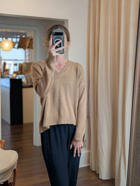 Minnie Rose - Cotton Cashmere Boxy V Neck Sweater