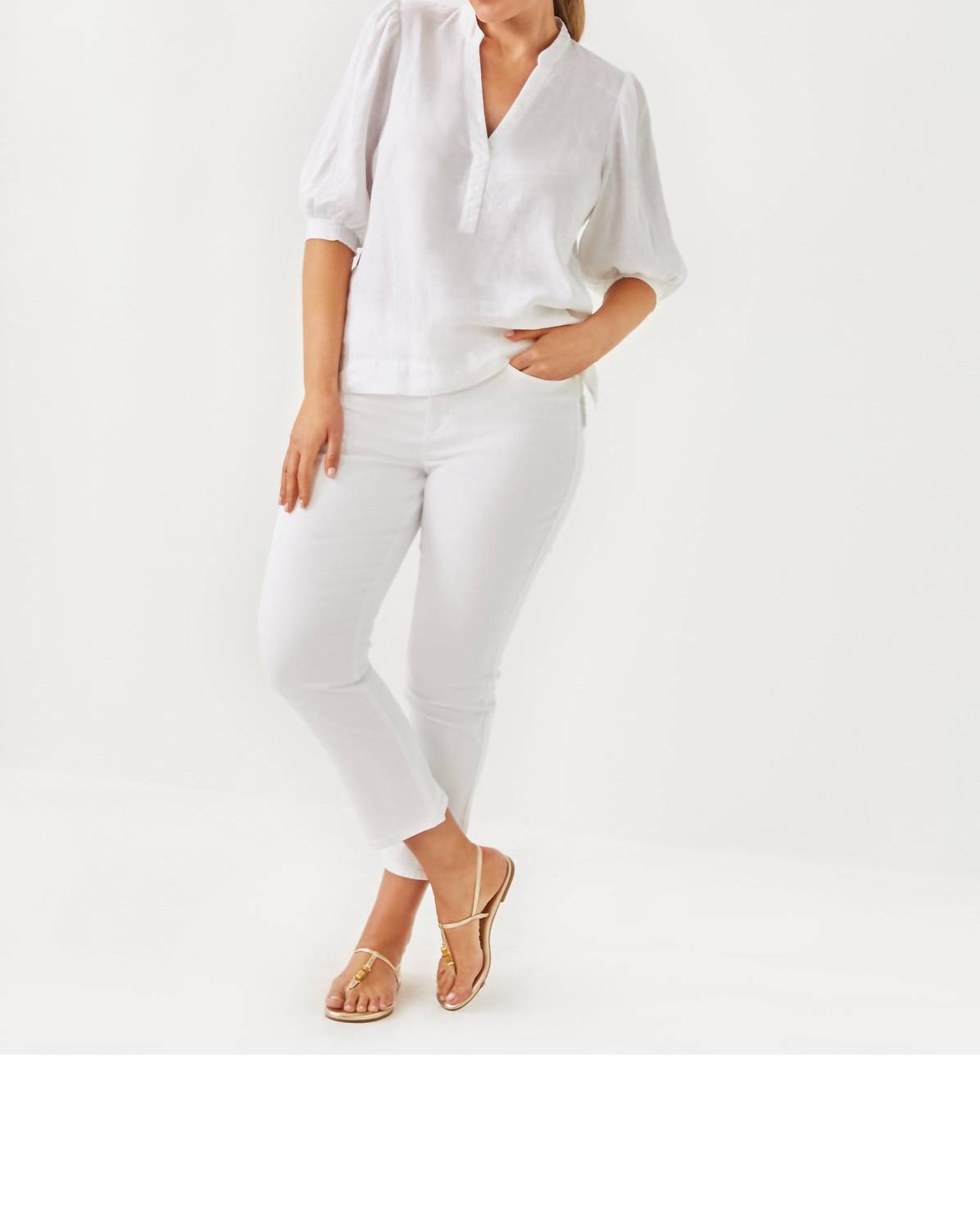 Lilly Pulitzer Mialeigh Elbow Sleeve Linen Top in resort white - women's blouse
