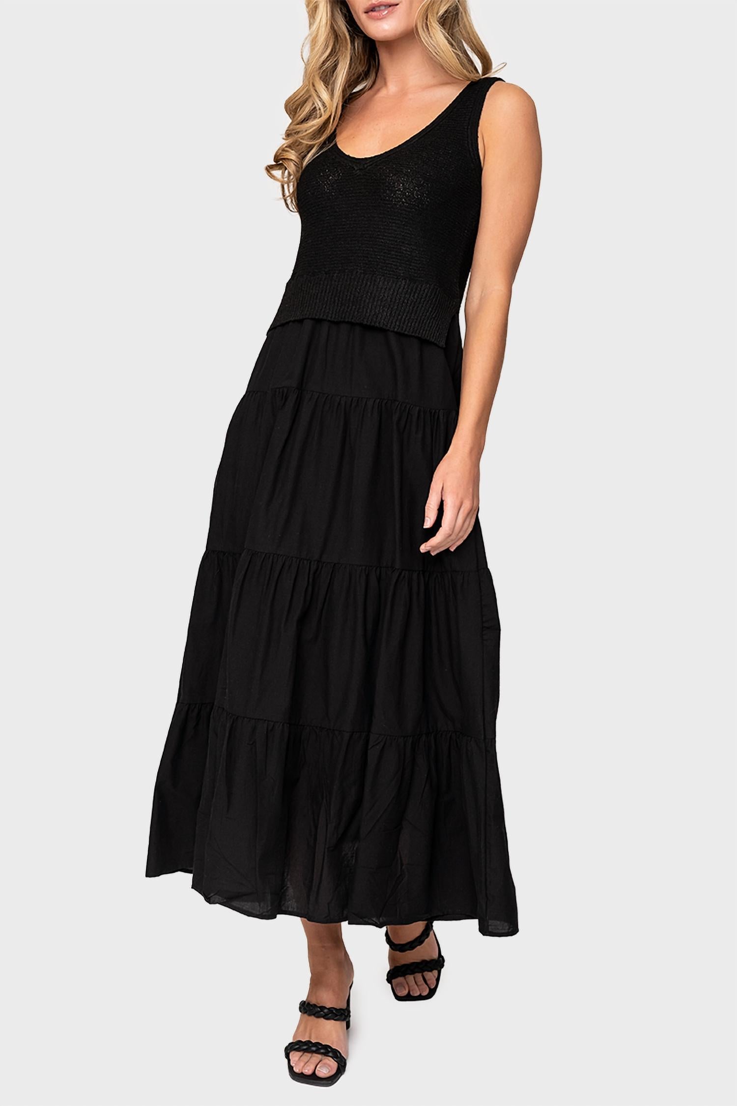 Elan - Knit Tank Mixed Media Maxi Dress