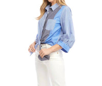Karen Kane - Bo Blouson Sleeve Mixed Stripe Tie-front Top