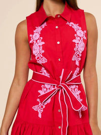 Lalavon - Jovie Embroidery Collared Mini Dress