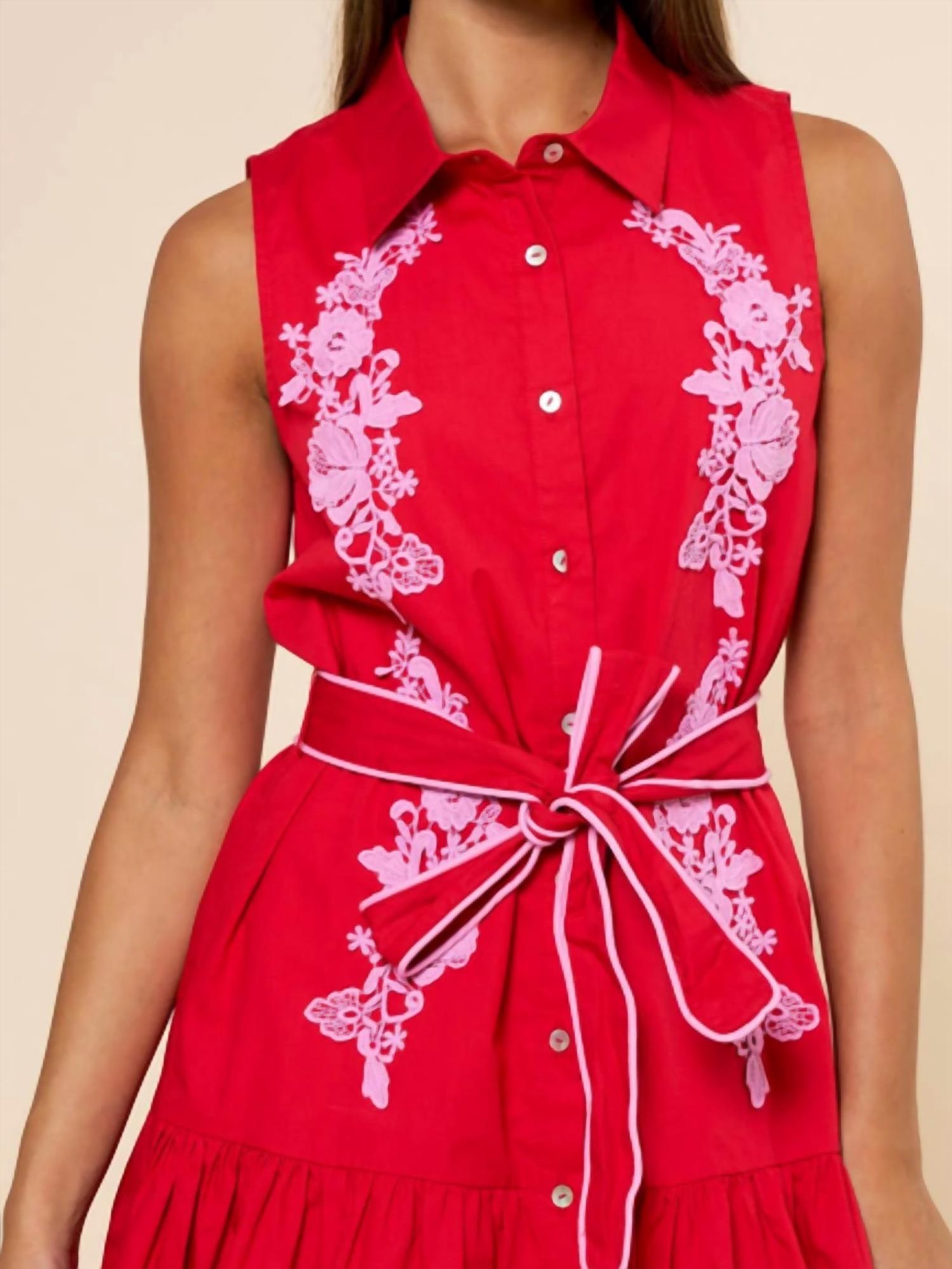 Lalavon - Jovie Embroidery Collared Mini Dress