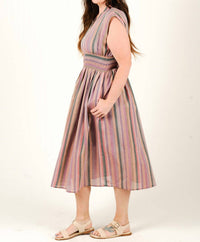 entro Acai Stripes Midi Dress in multi - women's dress - detail view